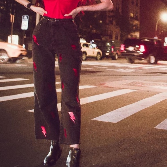 The Ragged Priest Denim - red lightning wide leg jeans from ragged priest